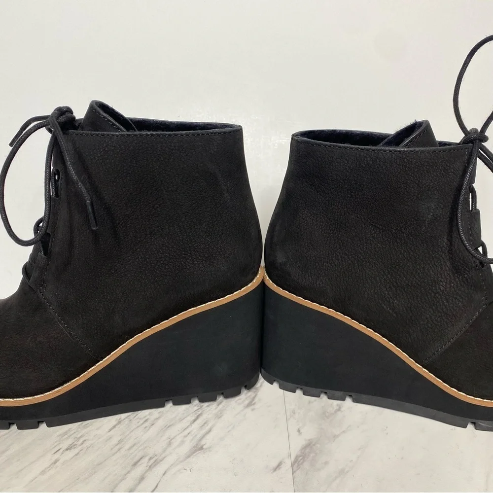 Eileen Fisher Alpine Black Wedge Lace Up Bootie 7 1/2